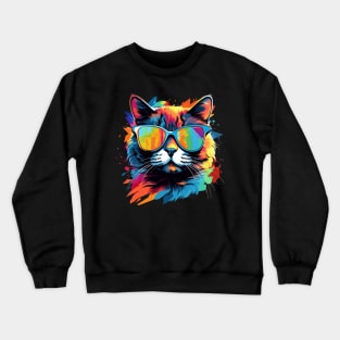 Party Cat in Sunglasses Men Women 80s 90s Retro Funny Cat Crewneck Sweatshirt